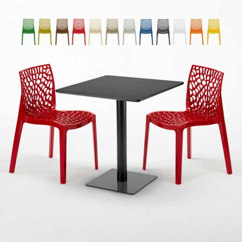GRAND SOLEIL Mesa Cuadrada Negra 70x70 cm y 2 Sillas De Colores Gruvyer Kiwi   Rojo GRAND SOLEIL Mesa Cuadrada Negra 70x70 cm y 2 Sillas De Colores Gruvyer Kiwi   Rojo