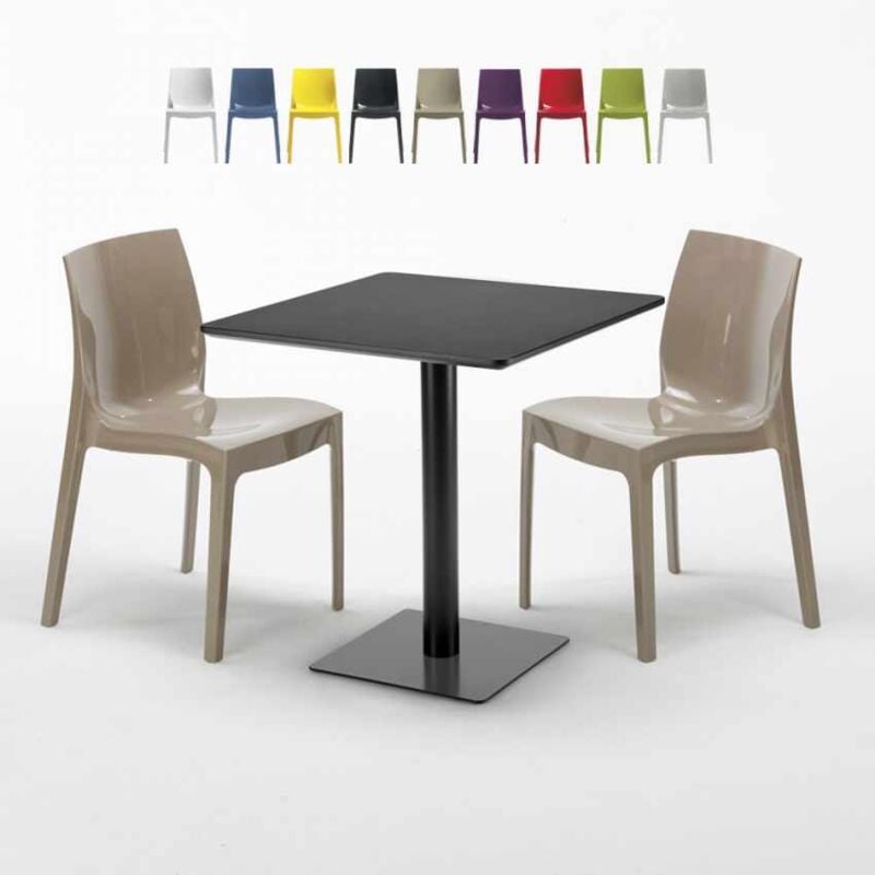 GRAND SOLEIL Mesa Cuadrada Negra 70x70 cm y 2 Sillas De Colores Ice Kiwi   Beige GRAND SOLEIL Mesa Cuadrada Negra 70x70 cm y 2 Sillas De Colores Ice Kiwi   Beige