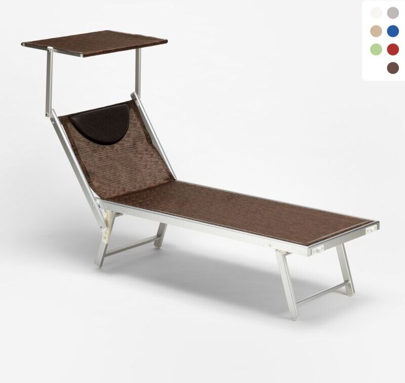 BEACH AND GARDEN DESIGN Tumbona de playa de aluminio con Toldo Parasol Santorini   Marrón BEACH AND GARDEN DESIGN Tumbona de playa de aluminio con Toldo Parasol Santorini   Marrón