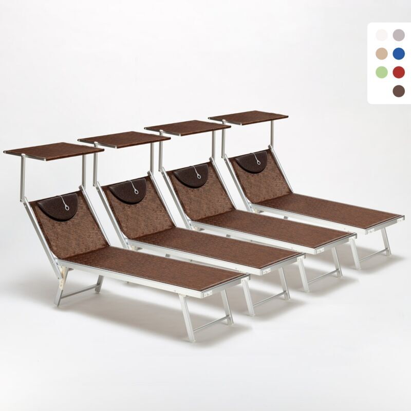 BEACH AND GARDEN DESIGN Tumbonas Profesional Aluminio Santorini 4 Piezas   Marrón BEACH AND GARDEN DESIGN Tumbonas Profesional Aluminio Santorini 4 Piezas   Marrón