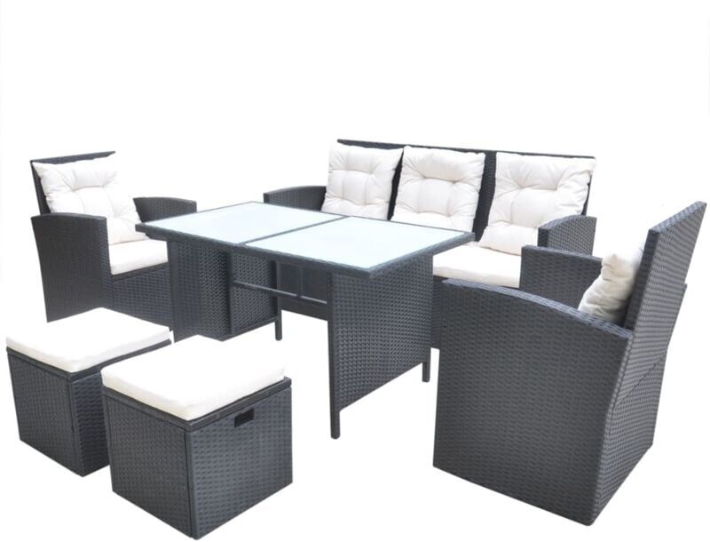 vidaXL Set comedor de jardín 6 piezas y cojines ratán sintético negro vidaXL Set comedor de jardín 6 piezas y cojines ratán sintético negro
