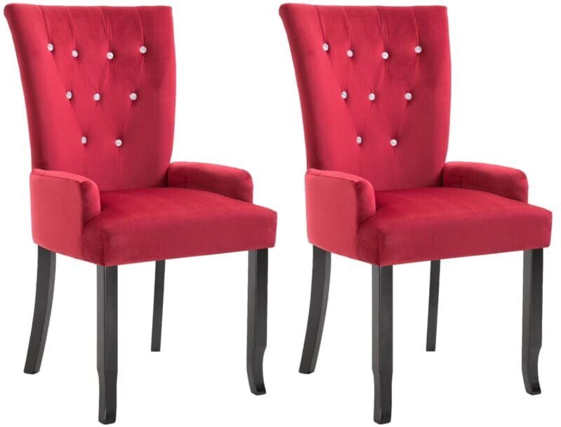 vidaXL Silla de Comedor con Reposabrazos de Terciopelo Rojo 2 Unidades vidaXL Silla de Comedor con Reposabrazos de Terciopelo Rojo 2 Unidades