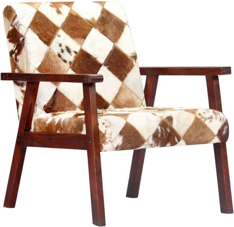 vidaXL Sillón de Cuero Auténtico Blanco y Marrón - Marrone vidaXL Sillón de Cuero Auténtico Blanco y Marrón - Marrone