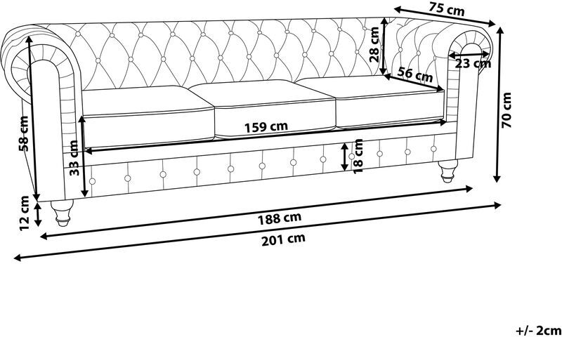 Beliani - Sofá 3 plazas tapizado azul cobalto CHESTERFIELD Beliani - Sofá 3 plazas tapizado azul cobalto CHESTERFIELD