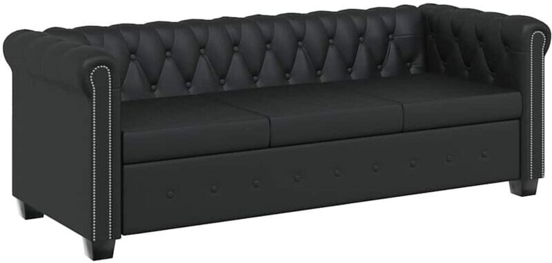 vidaXL Sofá Chesterfield de Cuero Sintético de 3 Plazas Negro - Nero vidaXL Sofá Chesterfield de Cuero Sintético de 3 Plazas Negro - Nero