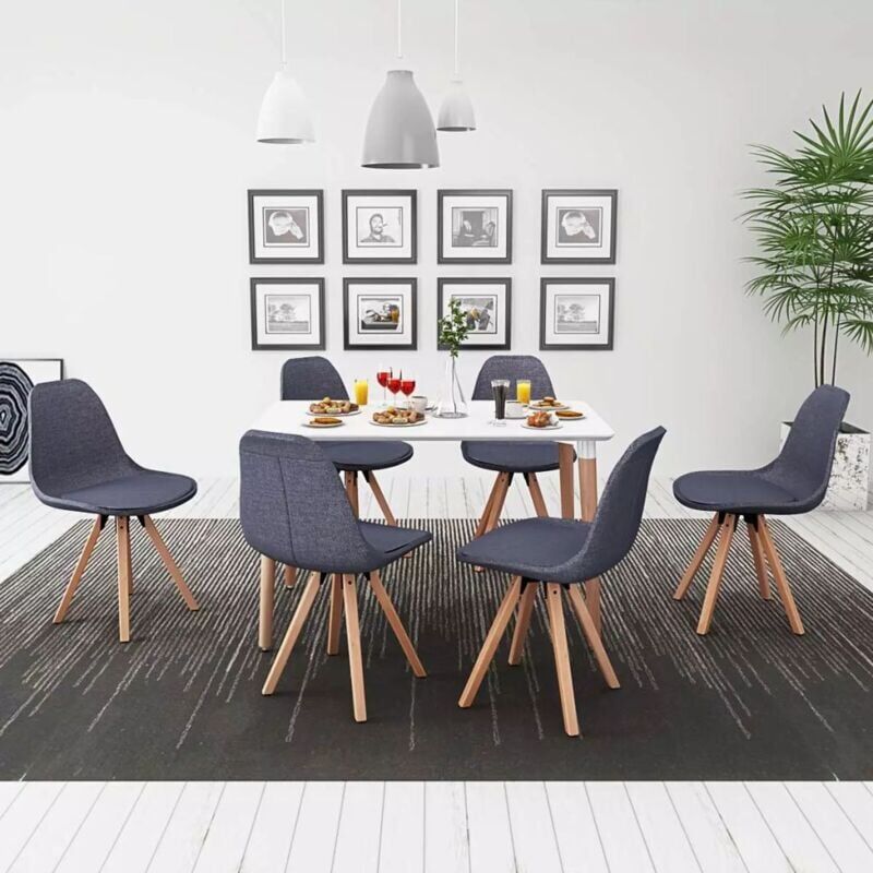 Hommoo Conjunto de mesa de comedor y sillas 7 uds blanco y gris oscuro Hommoo Conjunto de mesa de comedor y sillas 7 uds blanco y gris oscuro