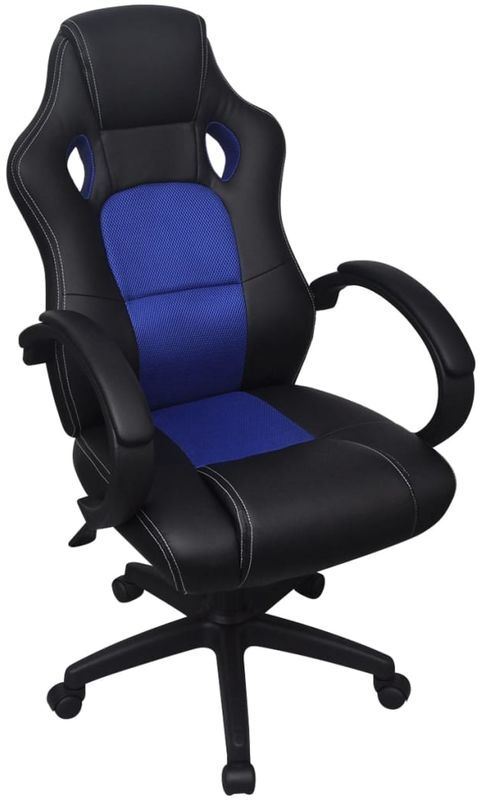 HOMMOO Silla de Oficina Ejecutiva de Carreras Azul Cuero Sintético - Hommoo HOMMOO Silla de Oficina Ejecutiva de Carreras Azul Cuero Sintético - Hommoo