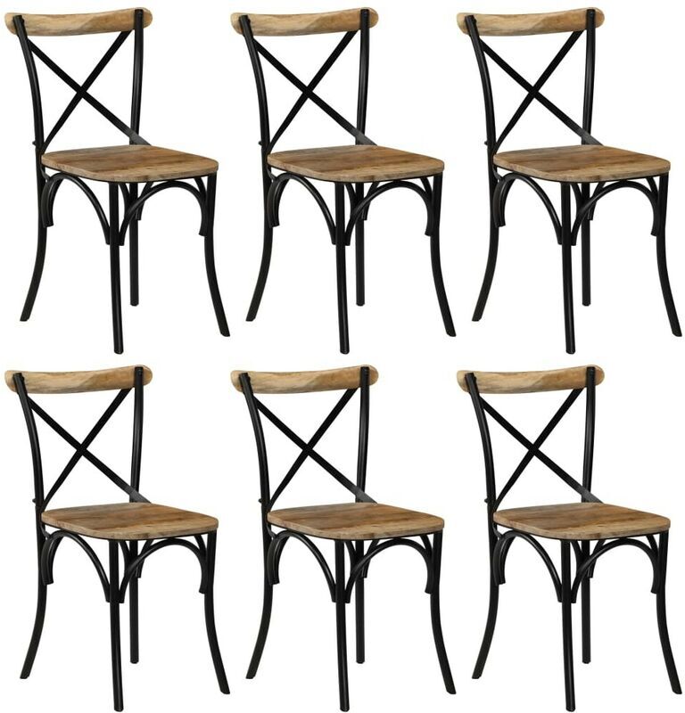 HOMMOO Sillas con respaldo cruzado 6 uds madera maciza de mango negro - Hommoo HOMMOO Sillas con respaldo cruzado 6 uds madera maciza de mango negro - Hommoo