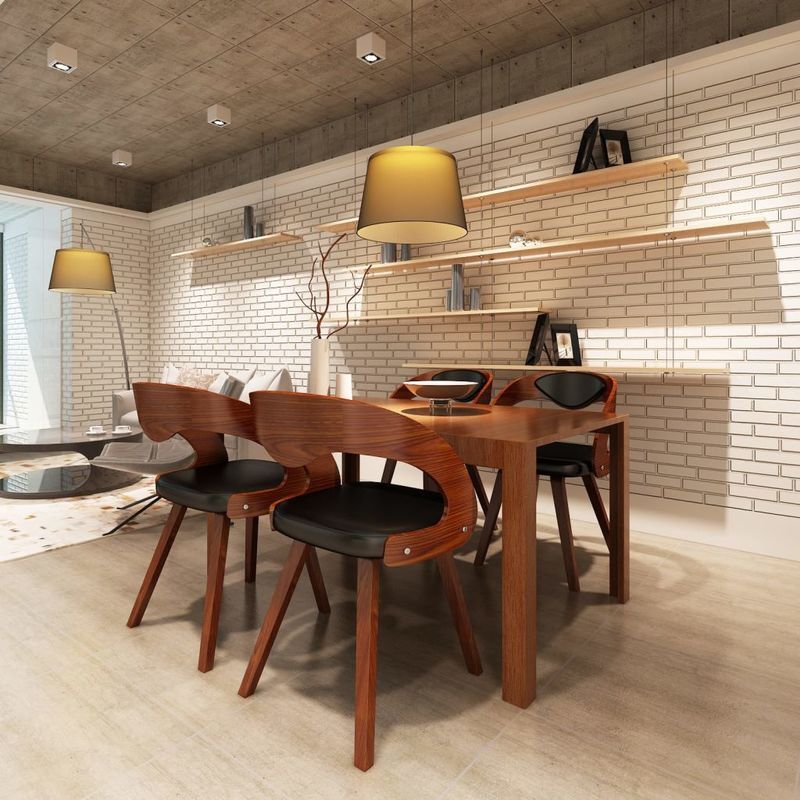 Hommoo Sillas de comedor 4 uds madera curvada piel sintética marrón Hommoo Sillas de comedor 4 uds madera curvada piel sintética marrón