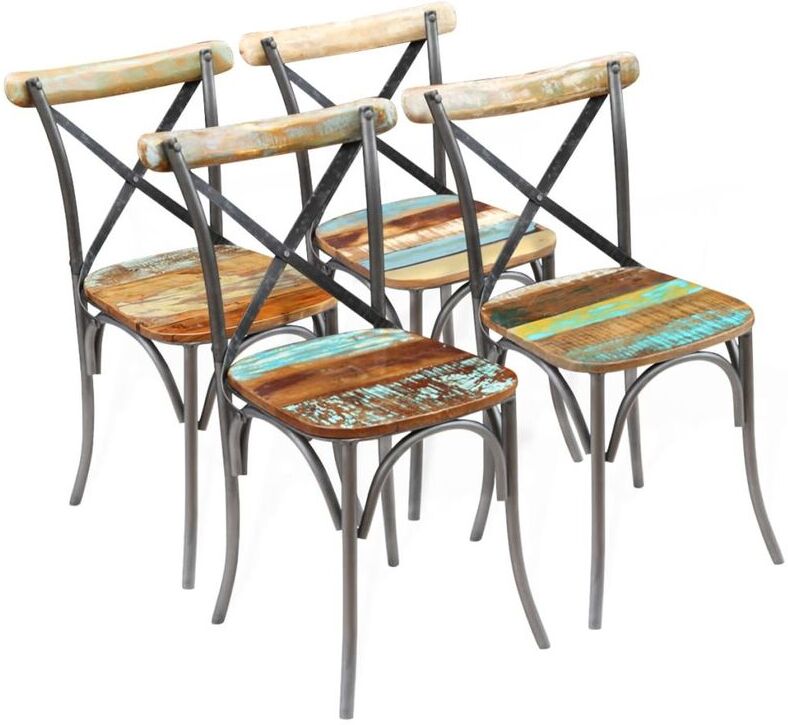 Hommoo Sillas de comedor 4 unidades madera maciza reciclada Hommoo Sillas de comedor 4 unidades madera maciza reciclada