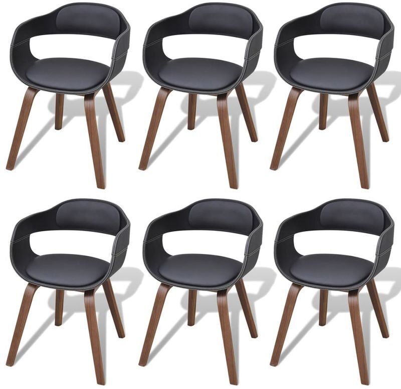 HOMMOO Sillas de comedor 6 uds madera curvada cuero sintético negro - Hommoo