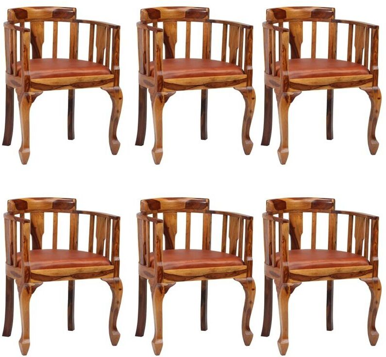 HOMMOO Sillas de comedor 6 unidades cuero y madera maciza de sheesham - Hommoo HOMMOO Sillas de comedor 6 unidades cuero y madera maciza de sheesham - Hommoo