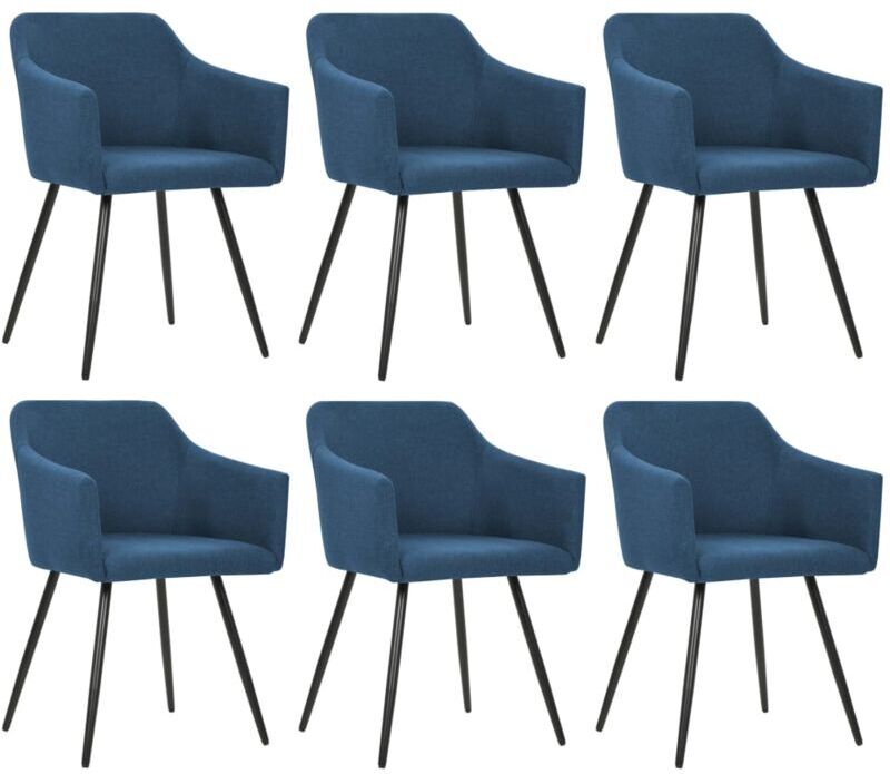 Hommoo Sillas de comedor 6 unidades de tela azul Hommoo Sillas de comedor 6 unidades de tela azul