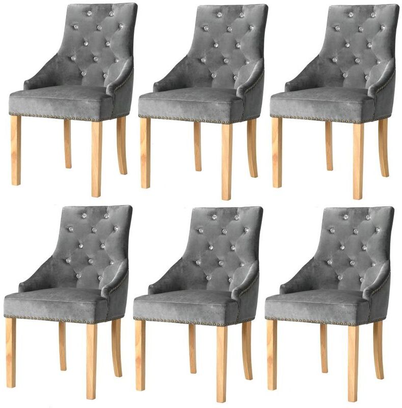 HOMMOO Sillas de comedor 6 unidades roble macizo y terciopelo plateado - Hommoo HOMMOO Sillas de comedor 6 unidades roble macizo y terciopelo plateado - Hommoo