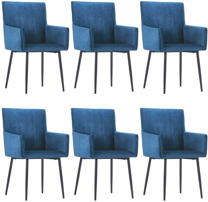 Hommoo Sillas de comedor con reposabrazos 6 unidades terciopelo azul Hommoo Sillas de comedor con reposabrazos 6 unidades terciopelo azul