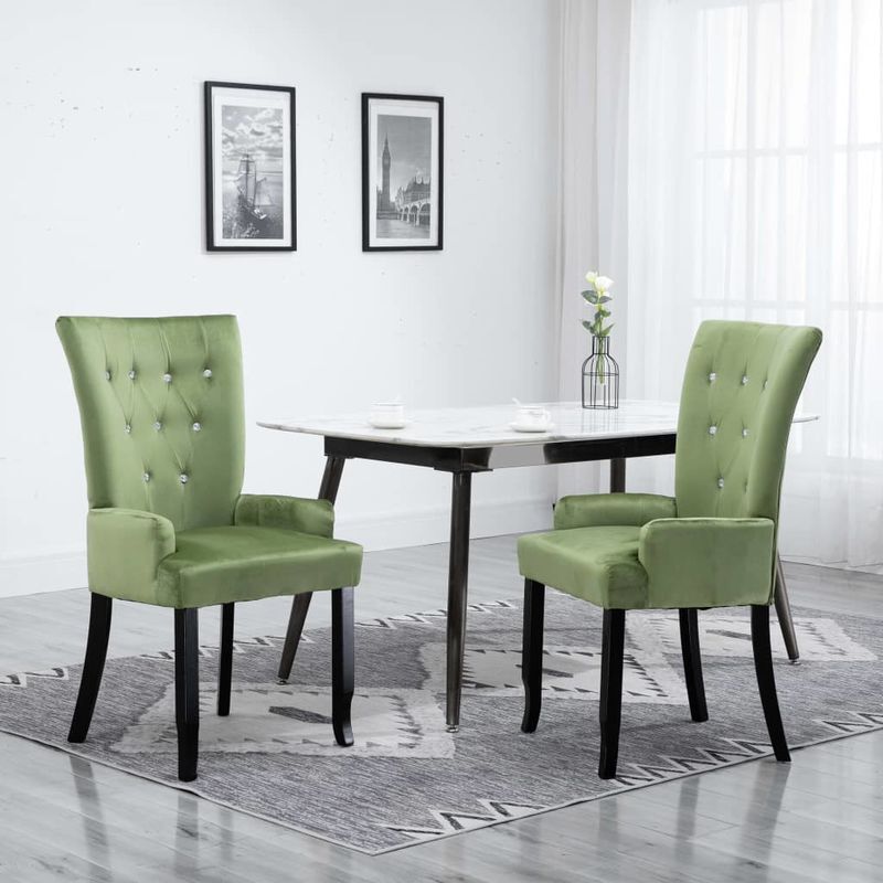 HOMMOO Sillas de comedor con reposabrazos terciopelo verde 2 unidades - Hommoo HOMMOO Sillas de comedor con reposabrazos terciopelo verde 2 unidades - Hommoo