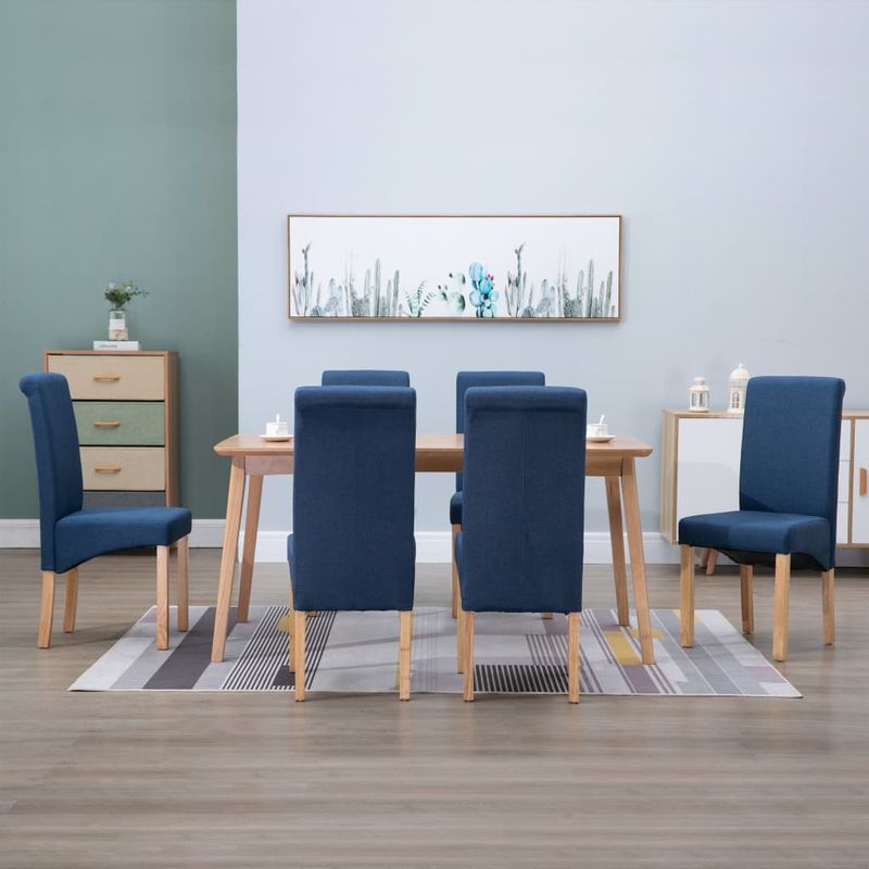 Hommoo Sillas de comedor de tela azul 6 unidades Hommoo Sillas de comedor de tela azul 6 unidades