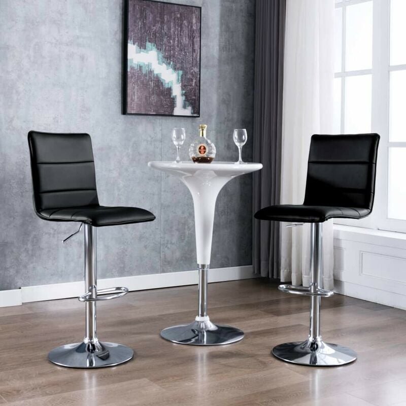 Hommoo Taburete de cocina 2 unidades cuero sintético negro Hommoo Taburete de cocina 2 unidades cuero sintético negro