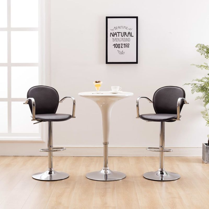 HOMMOO Taburete de cocina con reposabrazos cuero sintético marrón - Hommoo HOMMOO Taburete de cocina con reposabrazos cuero sintético marrón - Hommoo