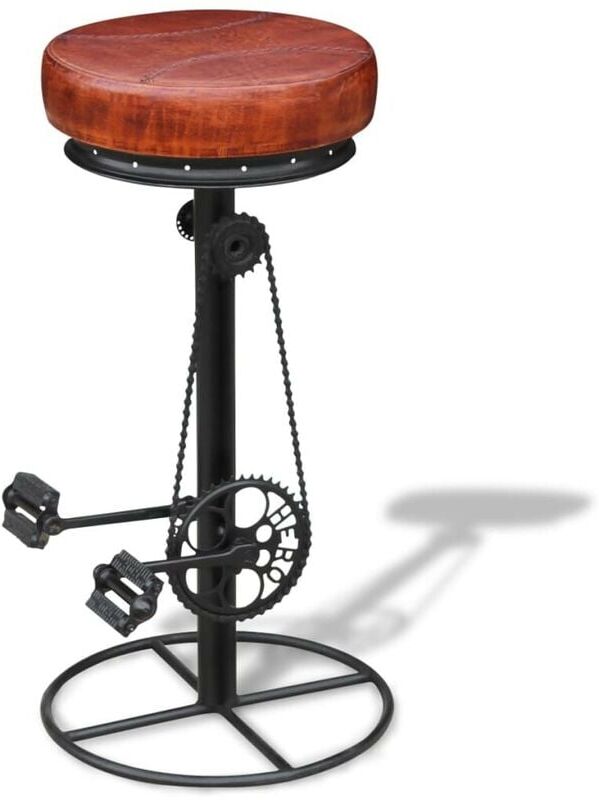 Hommoo Taburete de cocina de cuero auténtico negro y marrón Hommoo Taburete de cocina de cuero auténtico negro y marrón