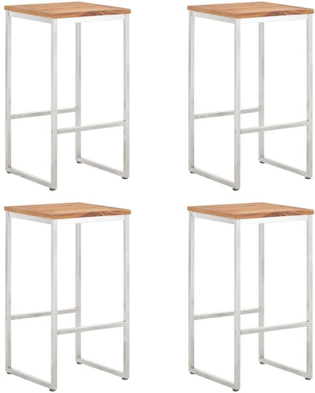 Hommoo Taburetes de bar 4 uds madera maciza acacia y acero inoxidable Hommoo Taburetes de bar 4 uds madera maciza acacia y acero inoxidable