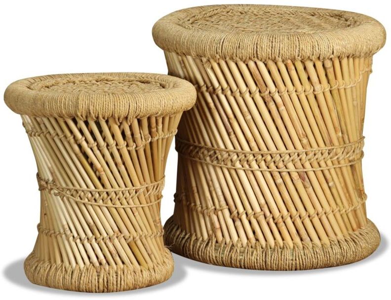 HOMMOO Taburetes de cocina 2 unidades bambú y yute - Hommoo HOMMOO Taburetes de cocina 2 unidades bambú y yute - Hommoo
