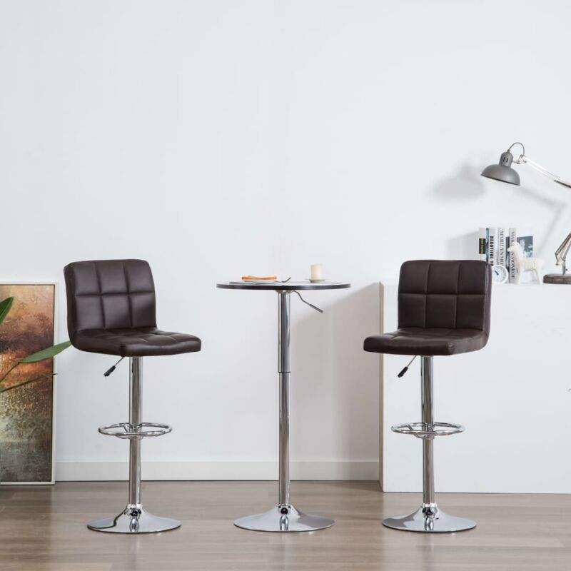 HOMMOO Taburetes de cocina 2 unidades cuero sintético marrón - Hommoo HOMMOO Taburetes de cocina 2 unidades cuero sintético marrón - Hommoo