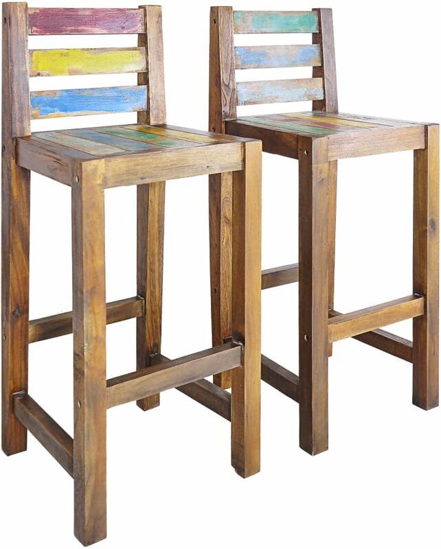 Hommoo Taburetes de cocina 2 unidades madera maciza reciclada Hommoo Taburetes de cocina 2 unidades madera maciza reciclada