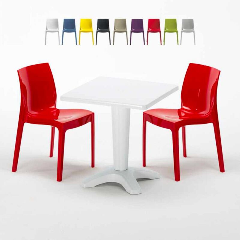 GRAND SOLEIL Mesa Cuadrada Blanca 70x70 cm y 2 Sillas De Colores Ice Patio   Rojo GRAND SOLEIL Mesa Cuadrada Blanca 70x70 cm y 2 Sillas De Colores Ice Patio   Rojo