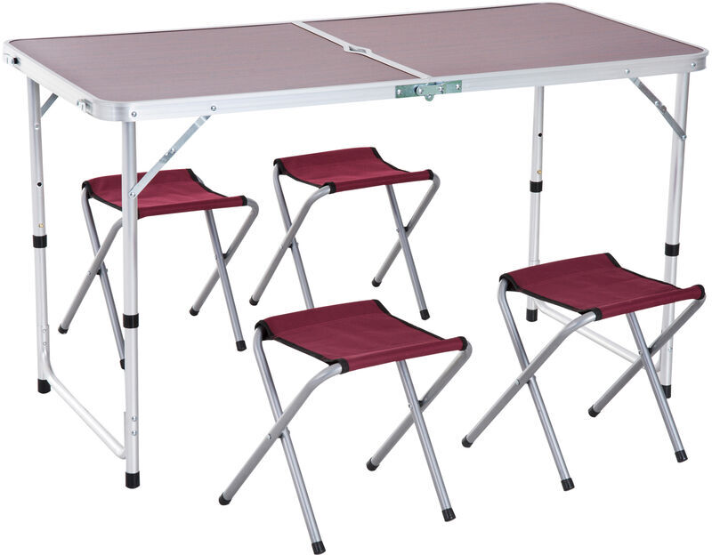 Outsunny Mesa Maleta de Aluminio 4 Taburete Plegable de Acampada Picnic Altura Outsunny Mesa Maleta de Aluminio 4 Taburete Plegable de Acampada Picnic Altura