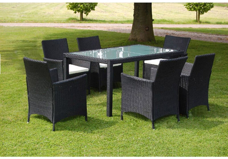 ASUPERMALL Set comedor de jardin 7 piezas y cojines ratan sintetico negro ASUPERMALL Set comedor de jardin 7 piezas y cojines ratan sintetico negro