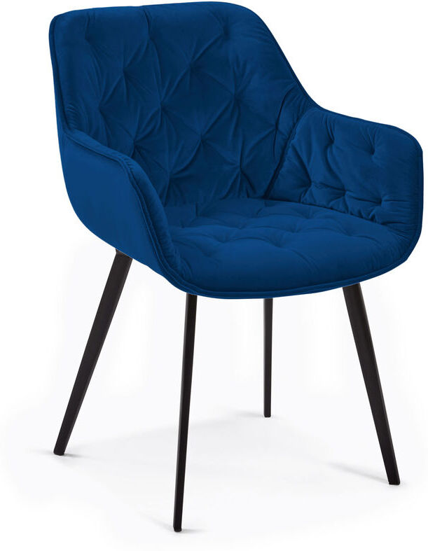 KAVE HOME Silla de comedor Mulder azul en terciopelo con reposabrazos y patas de KAVE HOME Silla de comedor Mulder azul en terciopelo con reposabrazos y patas de