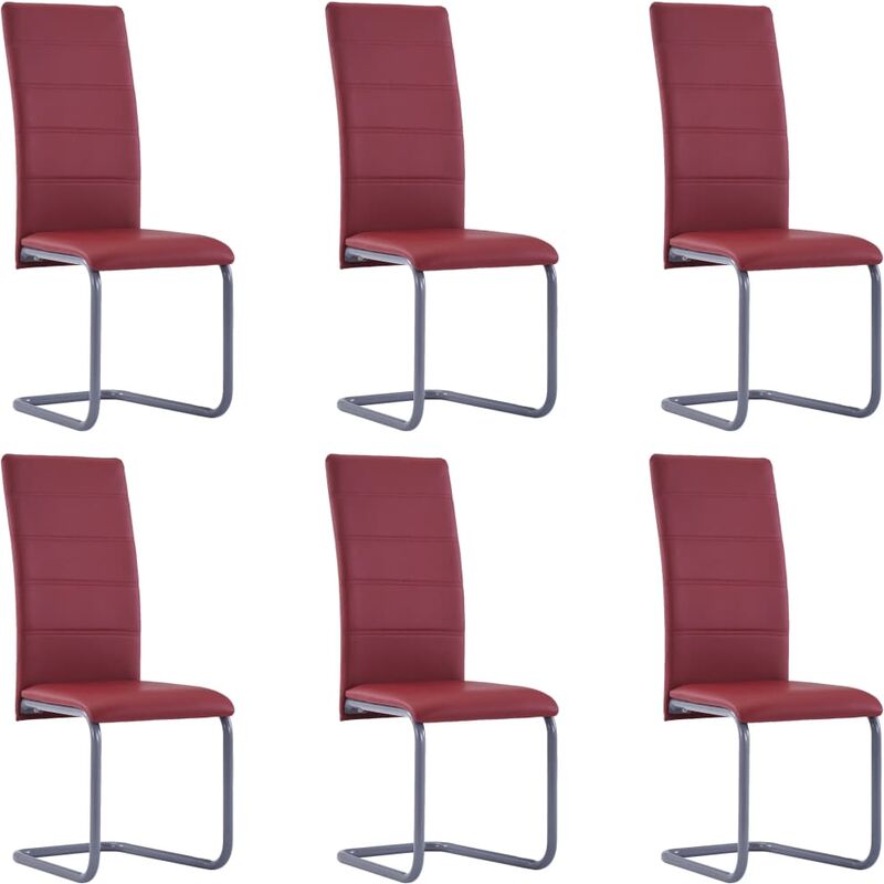 vidaXL Sillas Voladizas de Comedor Cuero Sintético 6 Unidades Rojo vidaXL Sillas Voladizas de Comedor Cuero Sintético 6 Unidades Rojo