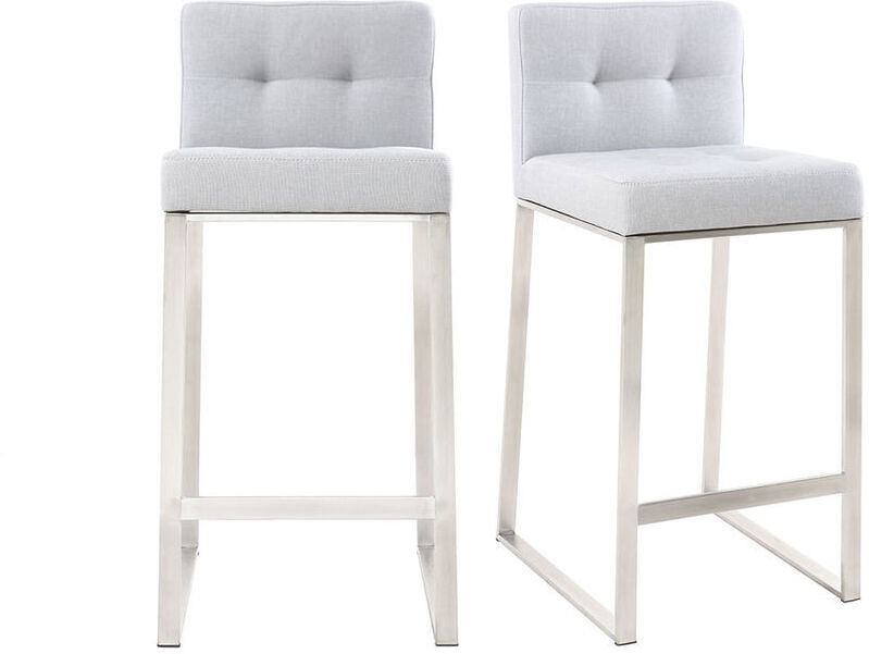 MILIBOO Taburete de bar diseño metal y tejido gris claro 66cm lote de dos HALEY MILIBOO Taburete de bar diseño metal y tejido gris claro 66cm lote de dos HALEY