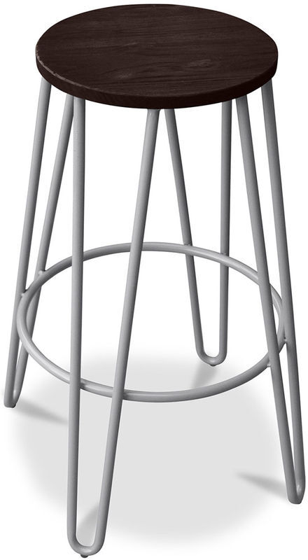 PRIVATEFLOOR Taburete Hairpin - 74cm - Madera oscura y metal Gris claro PRIVATEFLOOR Taburete Hairpin - 74cm - Madera oscura y metal Gris claro