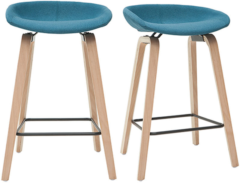 MILIBOO Taburetes de bar tejido azul petróleo y patas madera A65 cm (lote de 2)