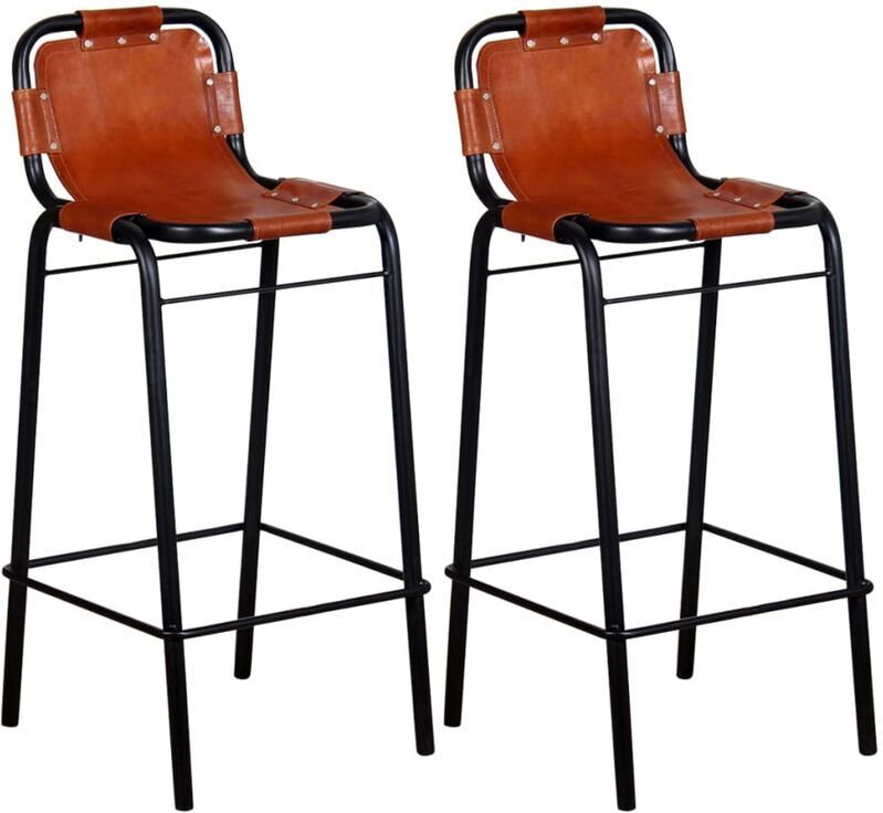 Youthup - Taburetes de barra de cocina 2 unidades cuero auténtico Youthup - Taburetes de barra de cocina 2 unidades cuero auténtico
