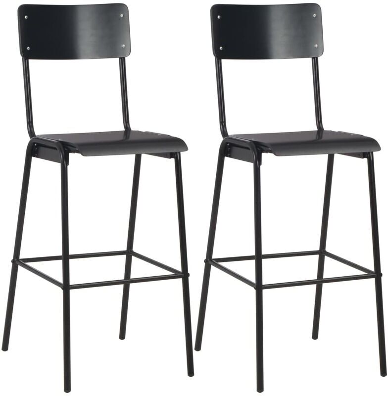 ASUPERMALL Taburetes de cocina 2 uds madera contrachapada y acero negro ASUPERMALL Taburetes de cocina 2 uds madera contrachapada y acero negro