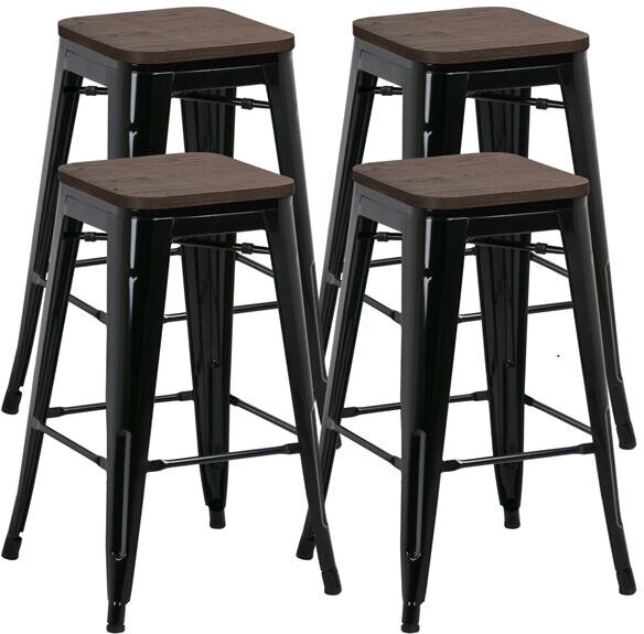 YAHEETECH 4 Piezas Taburete Alto Madera Metal MAX Carga 150Kg Taburetes YAHEETECH 4 Piezas Taburete Alto Madera Metal MAX Carga 150Kg Taburetes