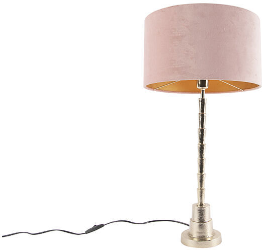 QAZQA Art Déco Lámpara de mesa Art Deco dorada pantalla terciopelo QAZQA Art Déco Lámpara de mesa Art Deco dorada pantalla terciopelo