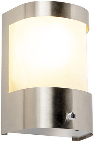 QAZQA + Moderno Aplique acero RVS crepuscular IP44 - MIRA Vidrio /Acero QAZQA + Moderno Aplique acero RVS crepuscular IP44 - MIRA Vidrio /Acero