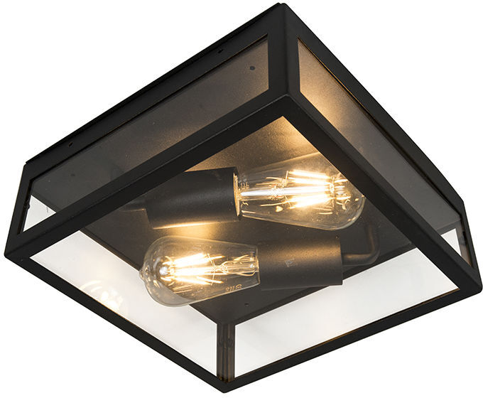 QAZQA + Moderno Plafón industrial negro 2-luces - ROTTERDAM Acero QAZQA + Moderno Plafón industrial negro 2-luces - ROTTERDAM Acero