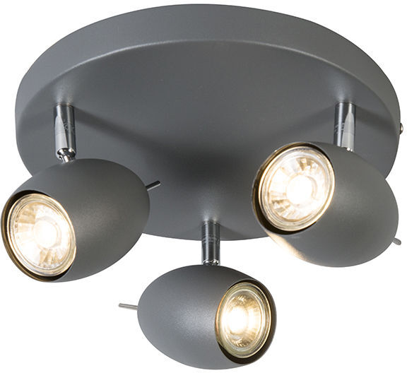 QAZQA Moderno Plafón diseño redondo gris oscuro - EGG 3 Acero Redonda QAZQA Moderno Plafón diseño redondo gris oscuro - EGG 3 Acero Redonda