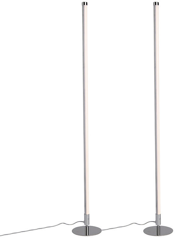 QAZQA Moderno Set de 2 lámparas de pie modernas LED cromo - LINE-UP QAZQA Moderno Set de 2 lámparas de pie modernas LED cromo - LINE-UP