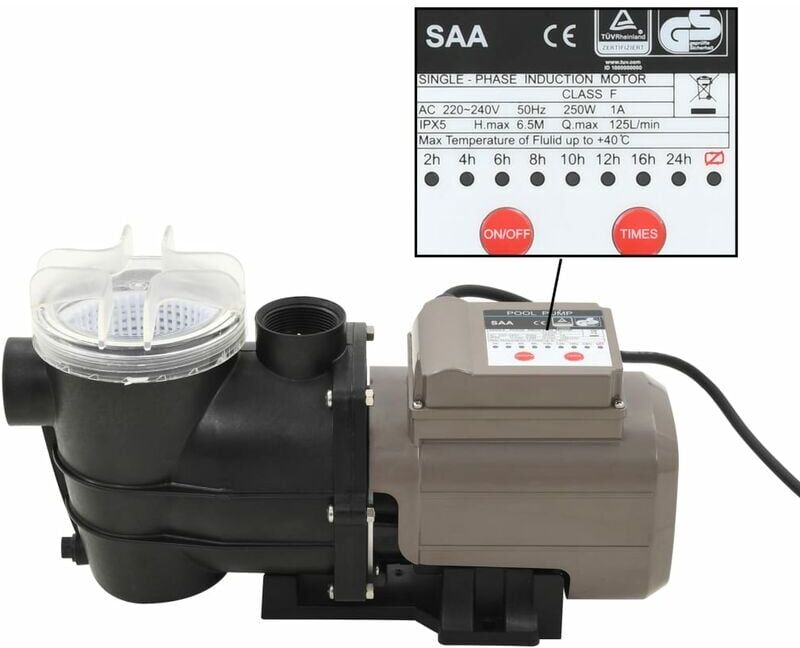 Youthup - Bomba de piscina con temporizador negra 0,25 HP 8000 L/h Youthup - Bomba de piscina con temporizador negra 0,25 HP 8000 L/h