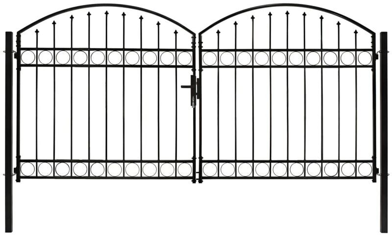 ASUPERMALL Cancela de valla doble puerta con arco 300x125 cm acero negro ASUPERMALL Cancela de valla doble puerta con arco 300x125 cm acero negro
