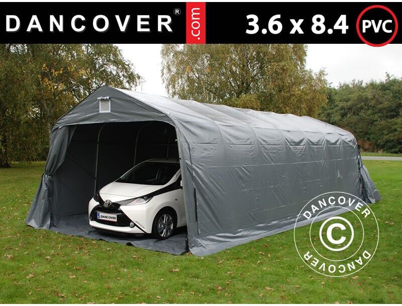 DANCOVER Carpa garaje PRO 3,6x8,4x2,7m PVC con cubierta para suelo, Gris DANCOVER Carpa garaje PRO 3,6x8,4x2,7m PVC con cubierta para suelo, Gris