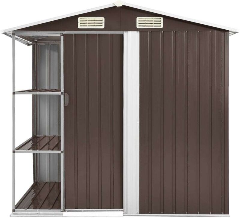 VIDAXL Cobertizo de jardín con estantería hierro marrón 205x130x183 cm VIDAXL Cobertizo de jardín con estantería hierro marrón 205x130x183 cm