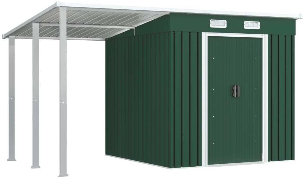 Asupermall - Cobertizo jardin con tejado extendido acero verde Asupermall - Cobertizo jardin con tejado extendido acero verde