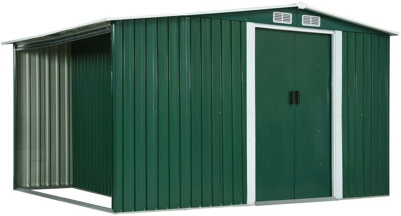 ASUPERMALL Cobertizo jardin puerta corredera acero verde 329,5x131x178 cm